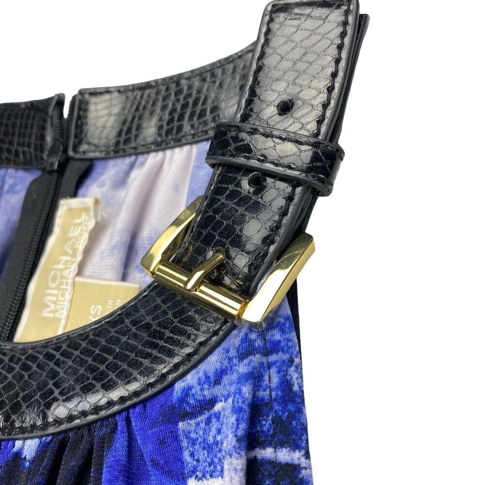 MICHAEL Michael Kors Hi-Low Abstract Maxi Sundress Sz XS Belt Buck Neckline - Picture 6 of 9